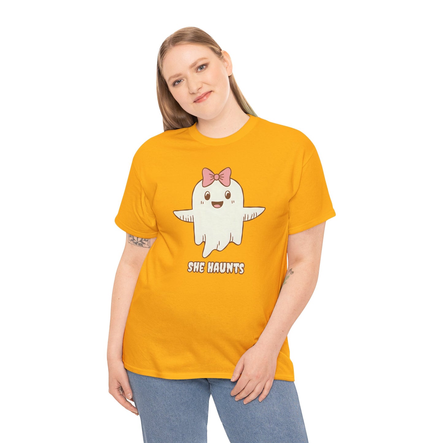 She Haunts (Version 3) - Cute Halloween Ghost T-Shirt