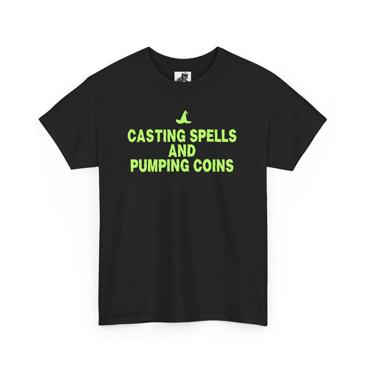 Casting Spells and Pumping Coins (Version 2) Graphic Tee - Crypto Halloween Witch T-Shirt