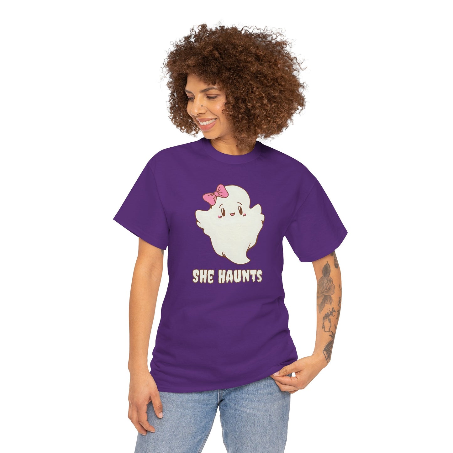 She Haunts (Version 2) - Cute Halloween Ghost T-Shirt