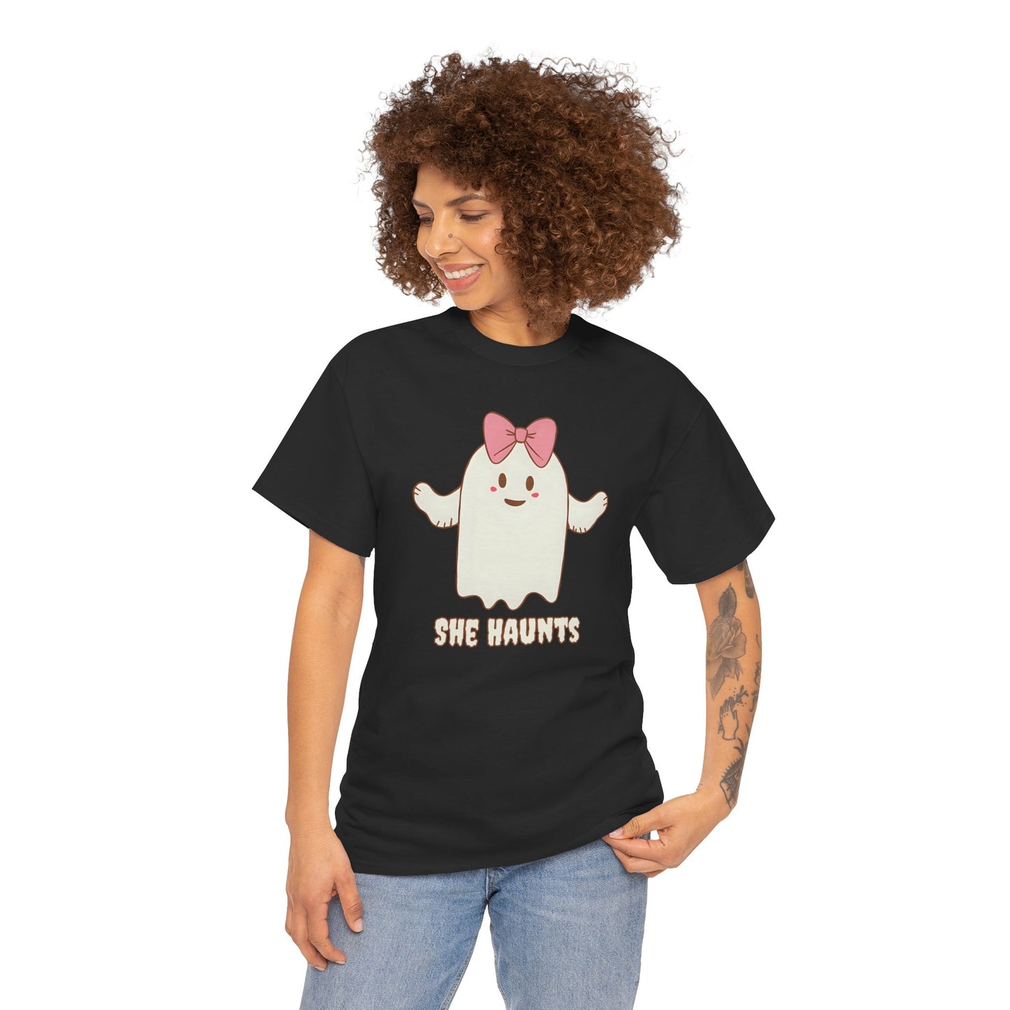 She Haunts (Version 4) - Cute Halloween Ghost T-Shirt