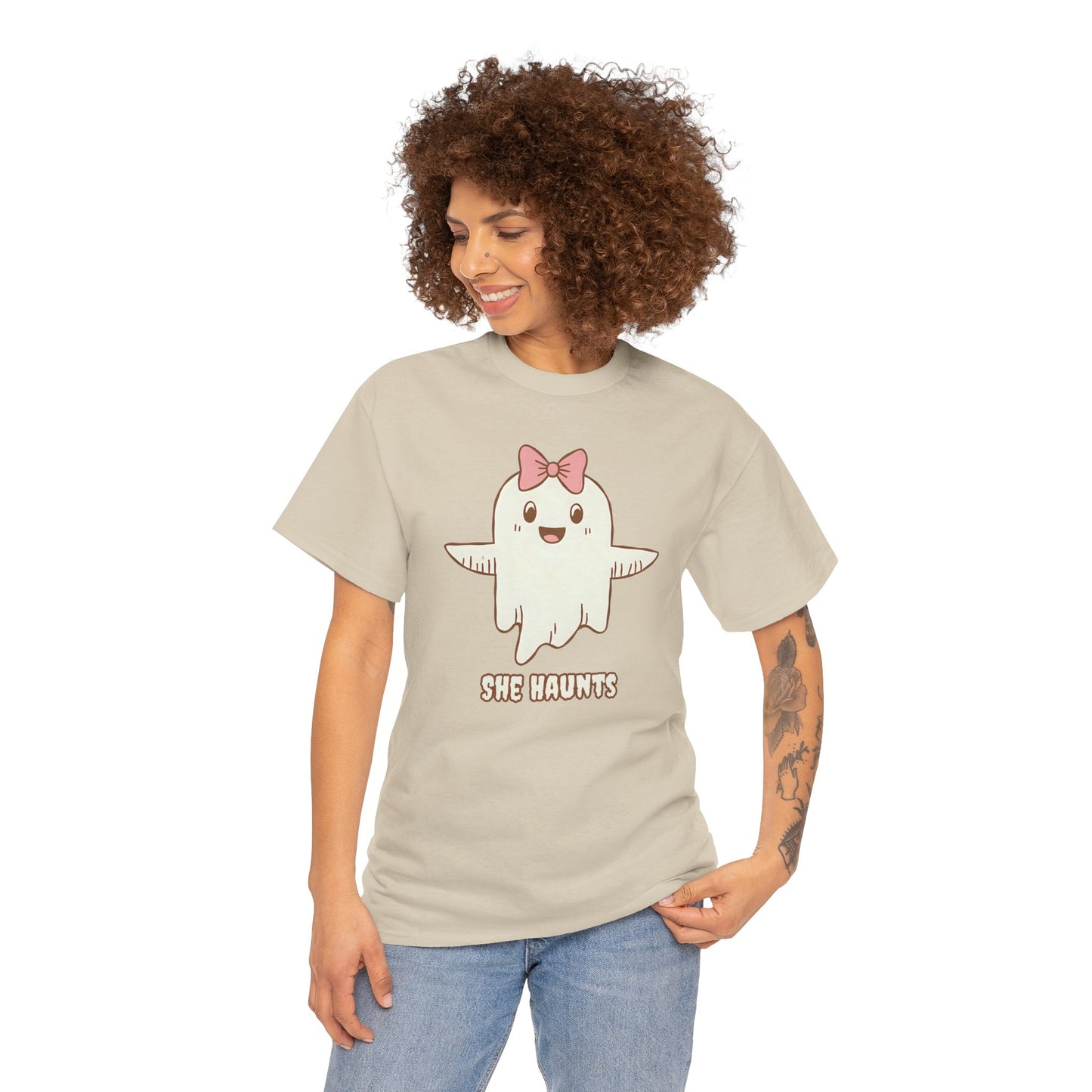 She Haunts (Version 3) - Cute Halloween Ghost T-Shirt