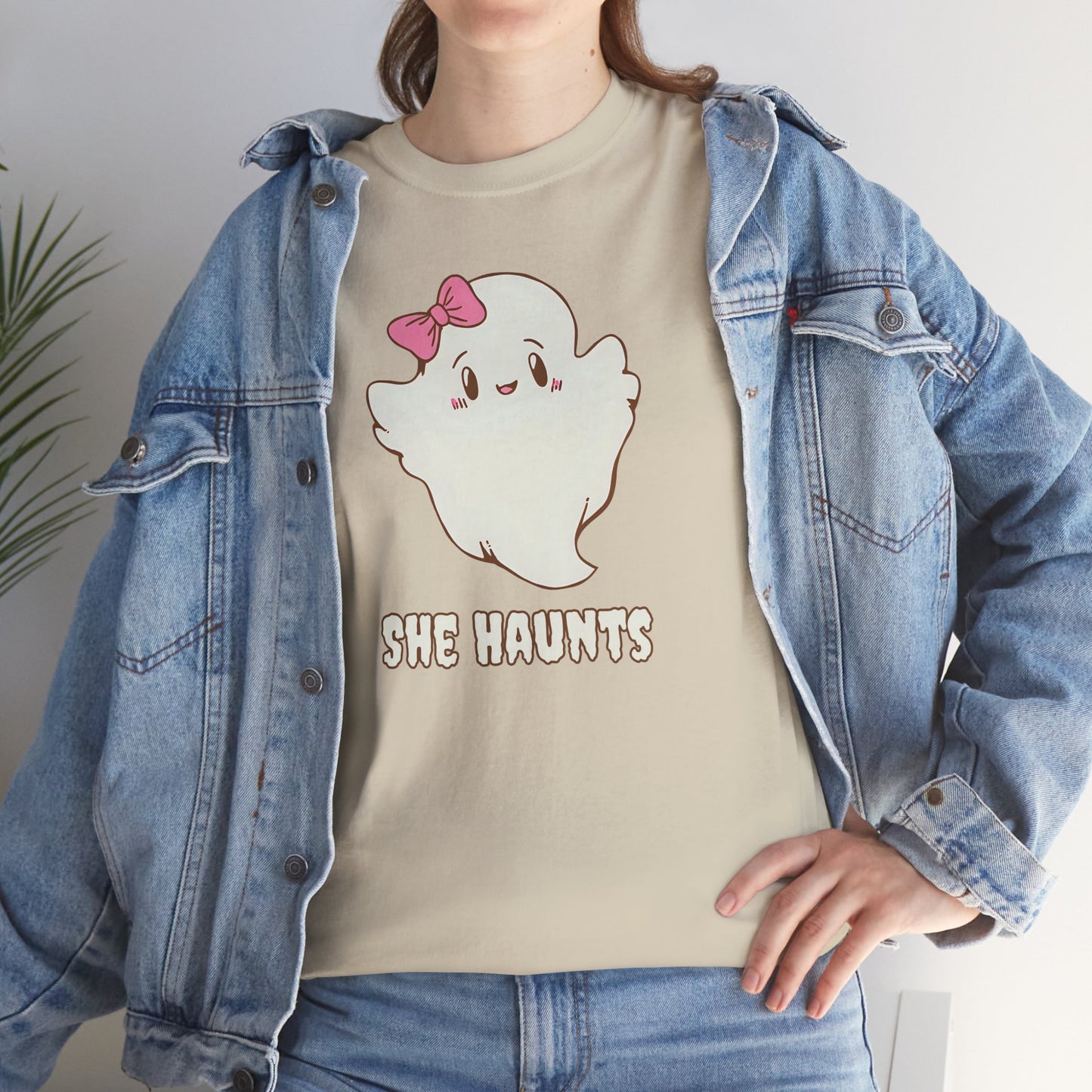 She Haunts (Version 2) - Cute Halloween Ghost T-Shirt
