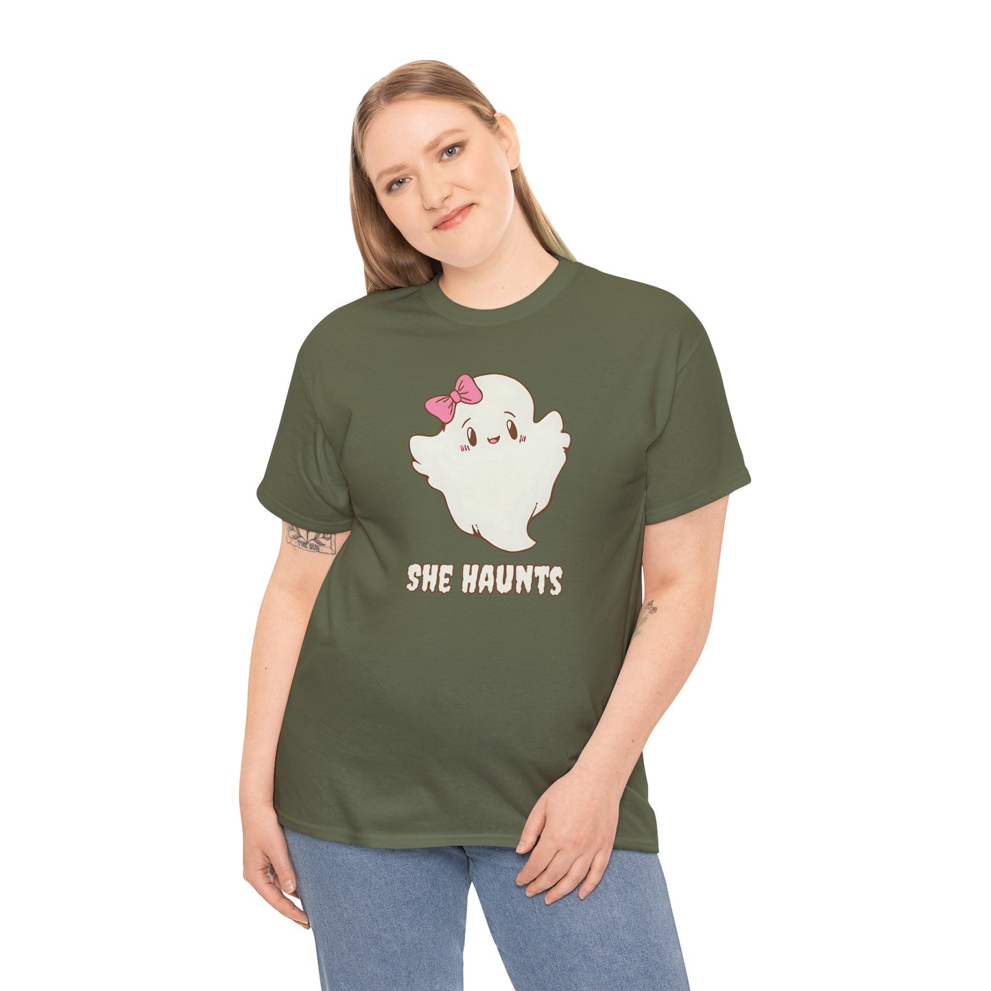 She Haunts (Version 2) - Cute Halloween Ghost T-Shirt
