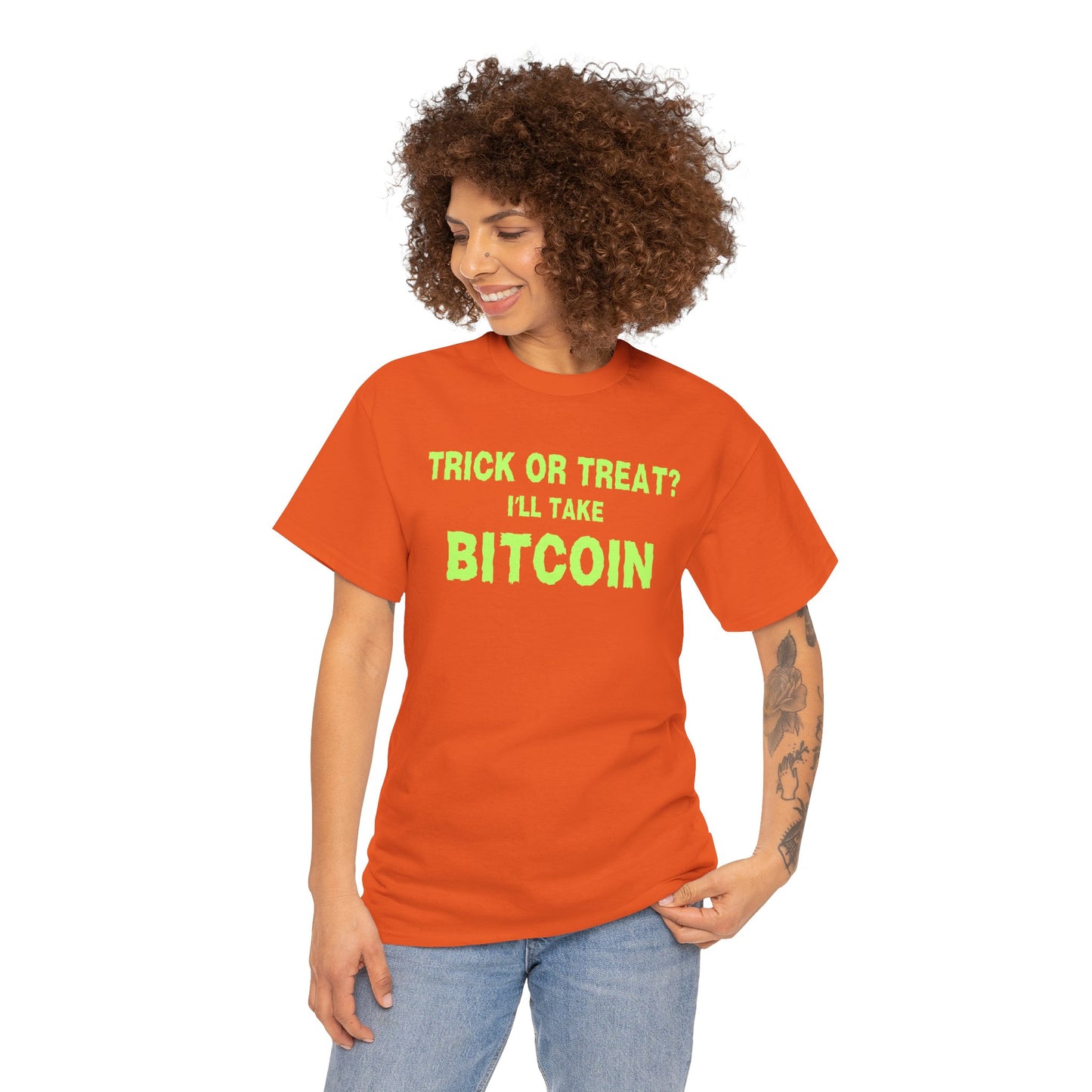 Trick Or Treat I'll Take Bitcoin (Version 2) Graphic Tee - Crypto Halloween T-Shirt