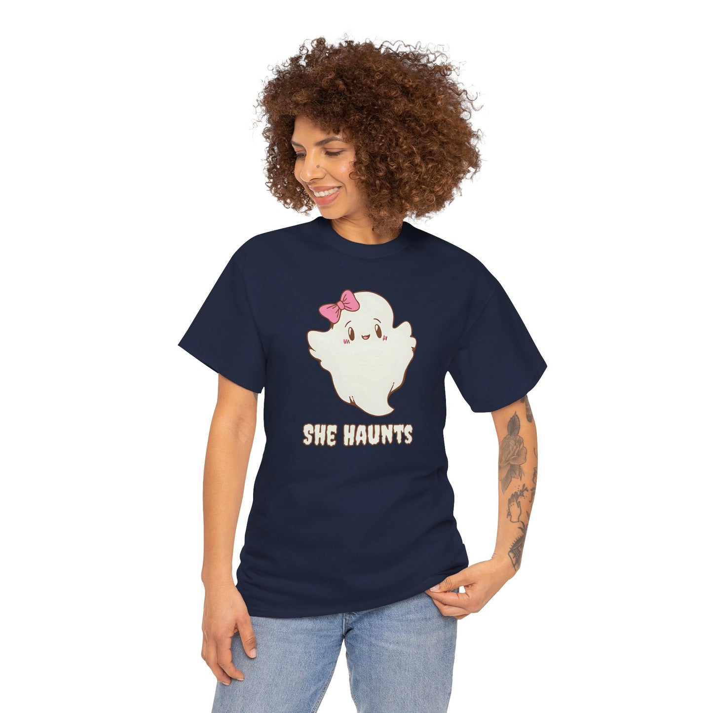 She Haunts (Version 2) - Cute Halloween Ghost T-Shirt