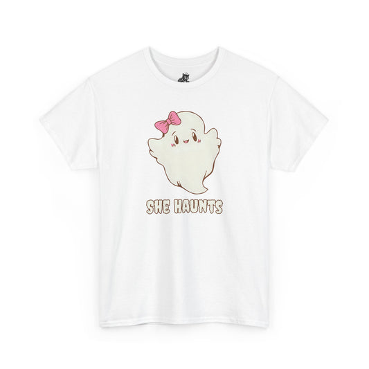 She Haunts (Version 2) - Cute Halloween Ghost T-Shirt