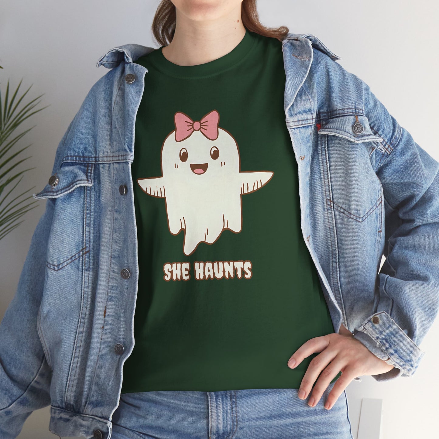 She Haunts (Version 3) - Cute Halloween Ghost T-Shirt