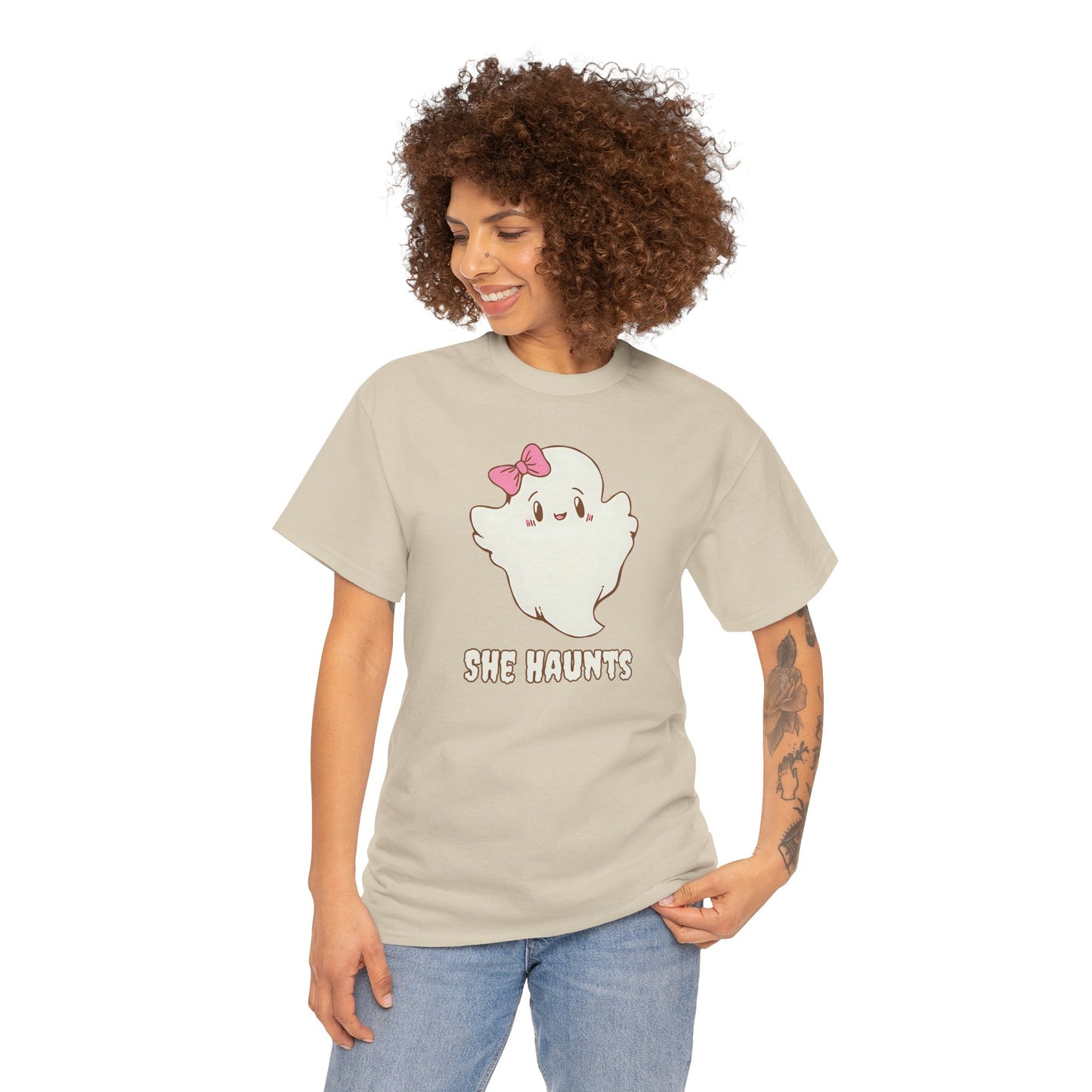 She Haunts (Version 2) - Cute Halloween Ghost T-Shirt