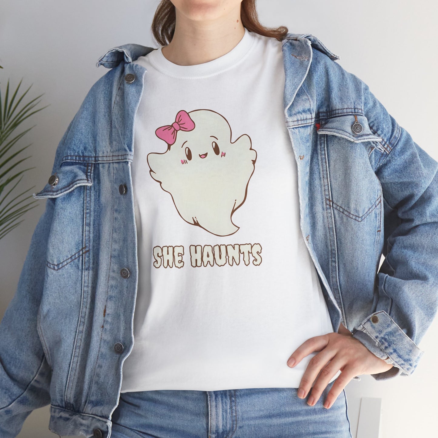 She Haunts (Version 2) - Cute Halloween Ghost T-Shirt