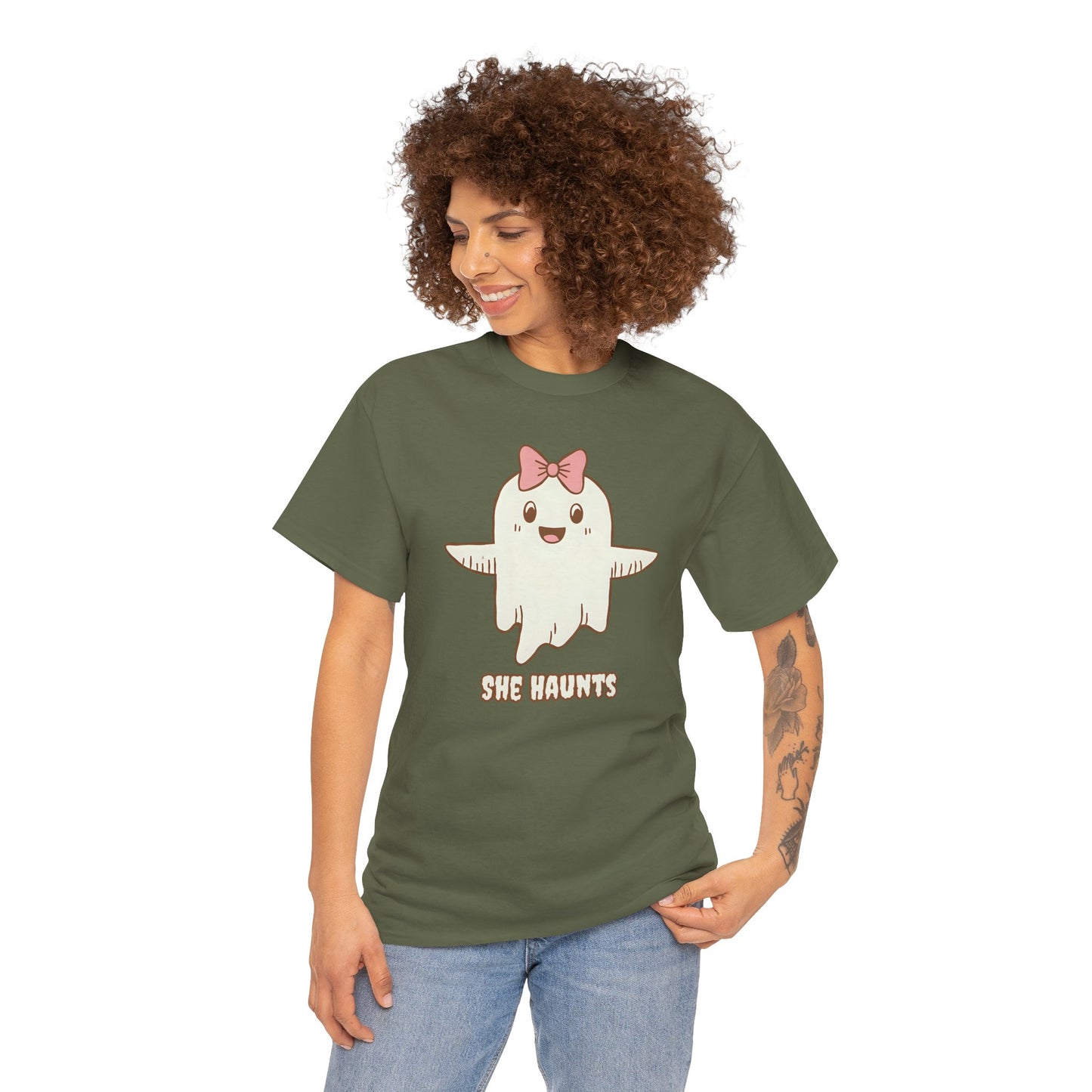 She Haunts (Version 3) - Cute Halloween Ghost T-Shirt