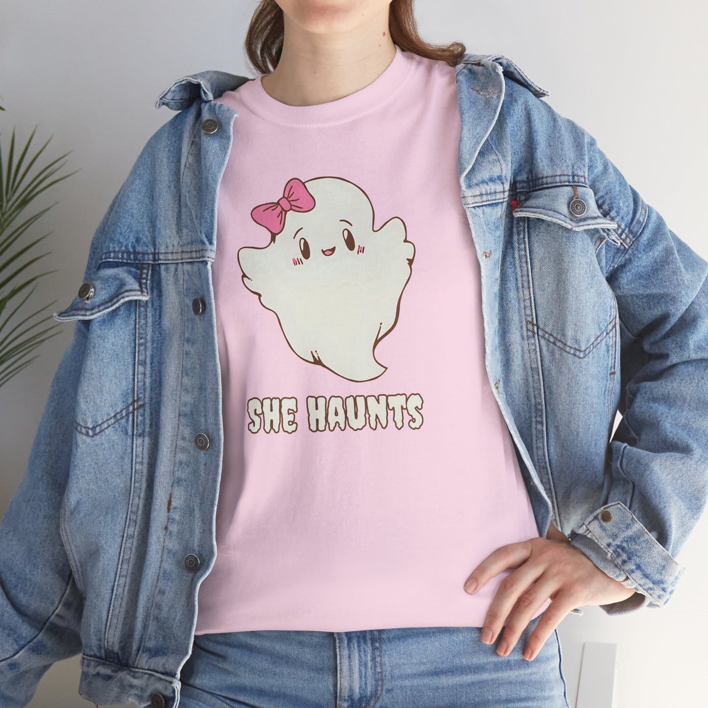She Haunts (Version 2) - Cute Halloween Ghost T-Shirt