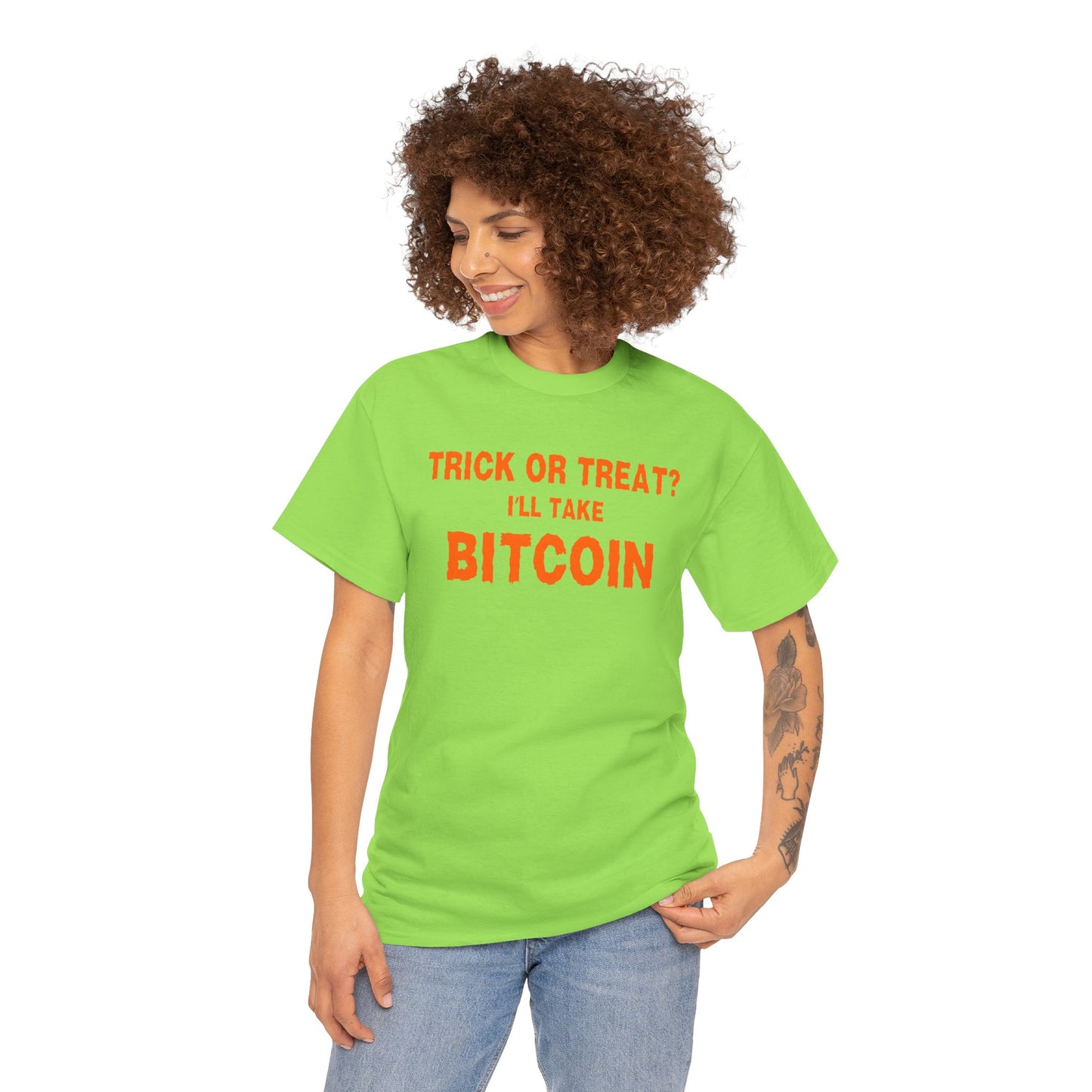 Trick Or Treat I'll Take Bitcoin Graphic Tee - Crypto Halloween T-Shirt