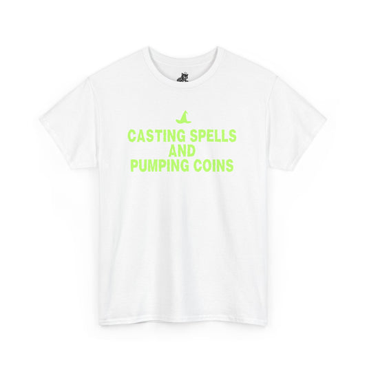Casting Spells and Pumping Coins (Version 2) Graphic Tee - Crypto Halloween Witch T-Shirt