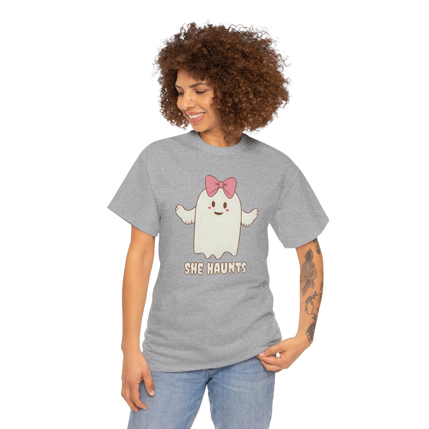 She Haunts (Version 4) - Cute Halloween Ghost T-Shirt