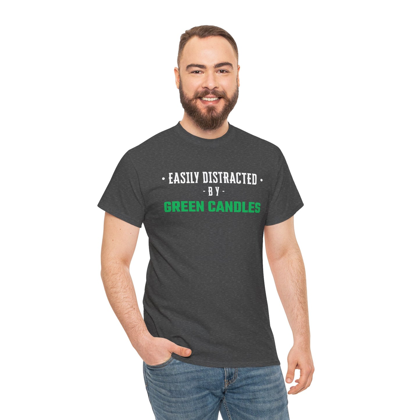 Easily Distracted By Green Candles (Version 2) Graphic Tee - Unisex Cotton T-Shirt