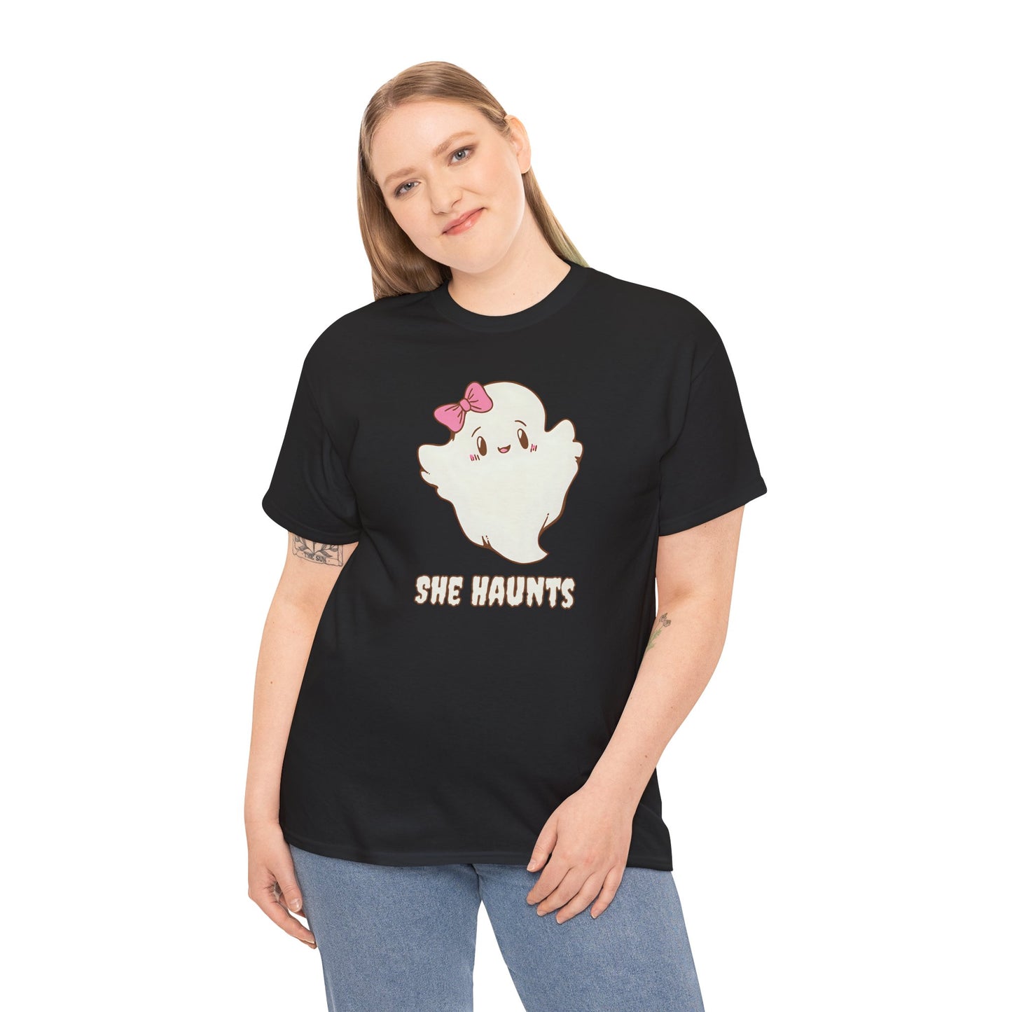 She Haunts (Version 2) - Cute Halloween Ghost T-Shirt