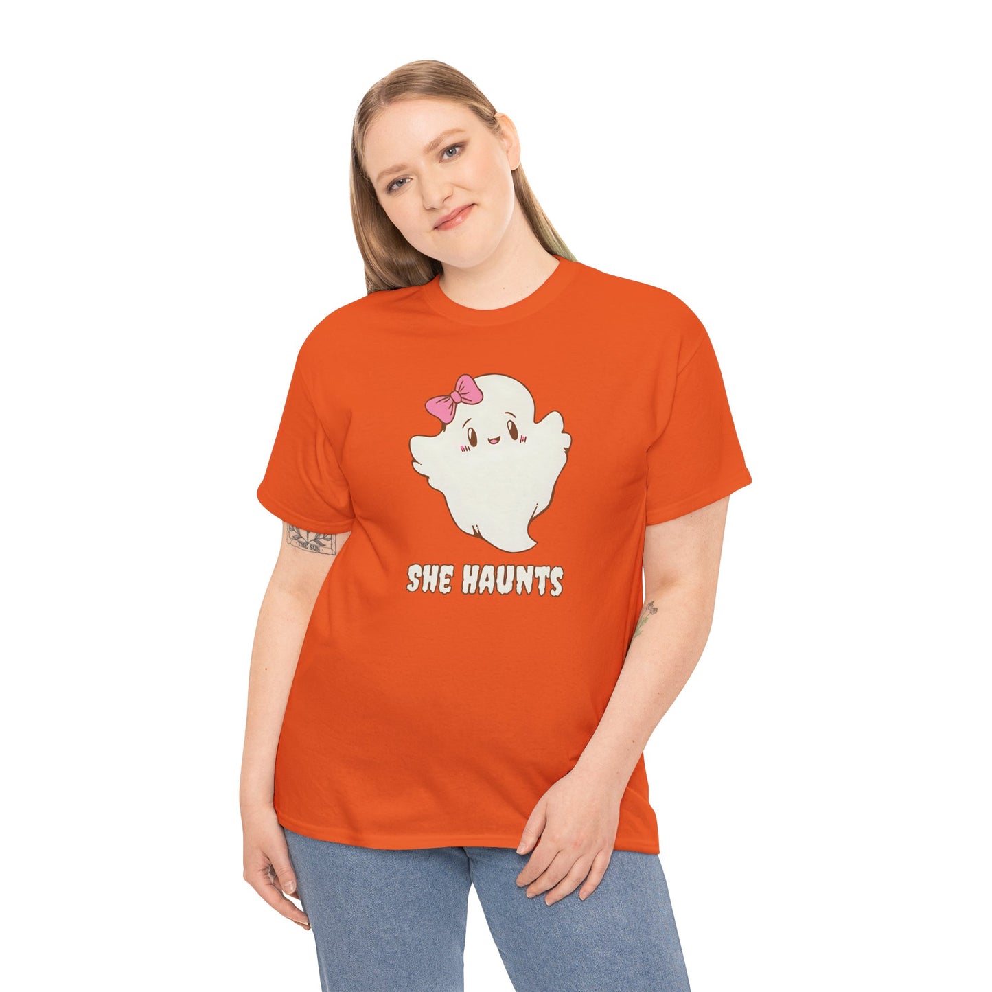 She Haunts (Version 2) - Cute Halloween Ghost T-Shirt