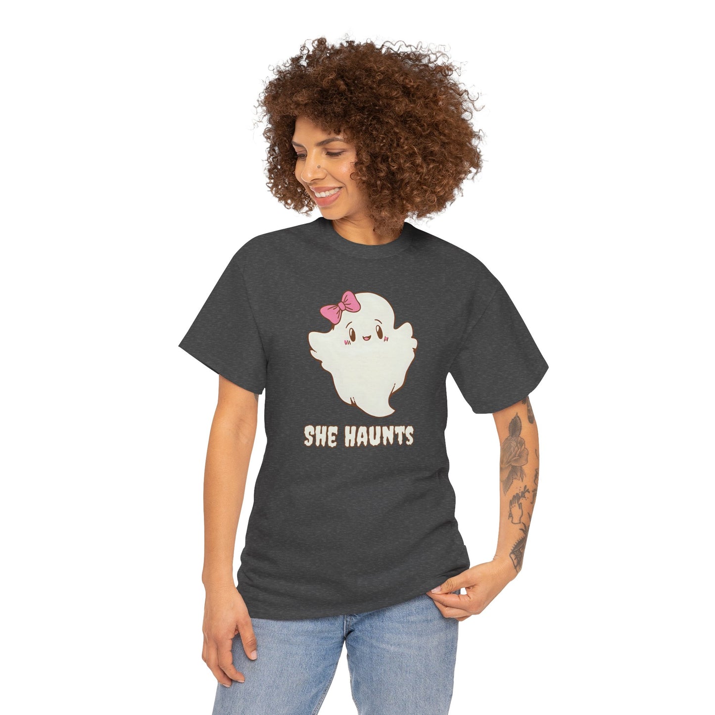 She Haunts (Version 2) - Cute Halloween Ghost T-Shirt