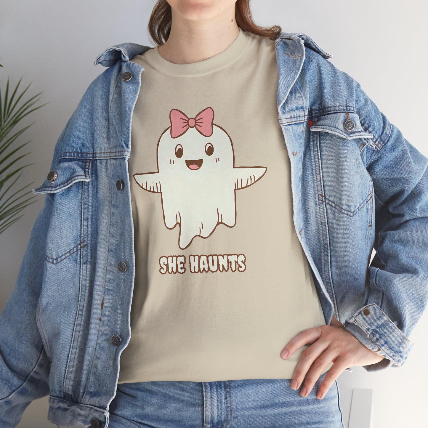 She Haunts (Version 3) - Cute Halloween Ghost T-Shirt
