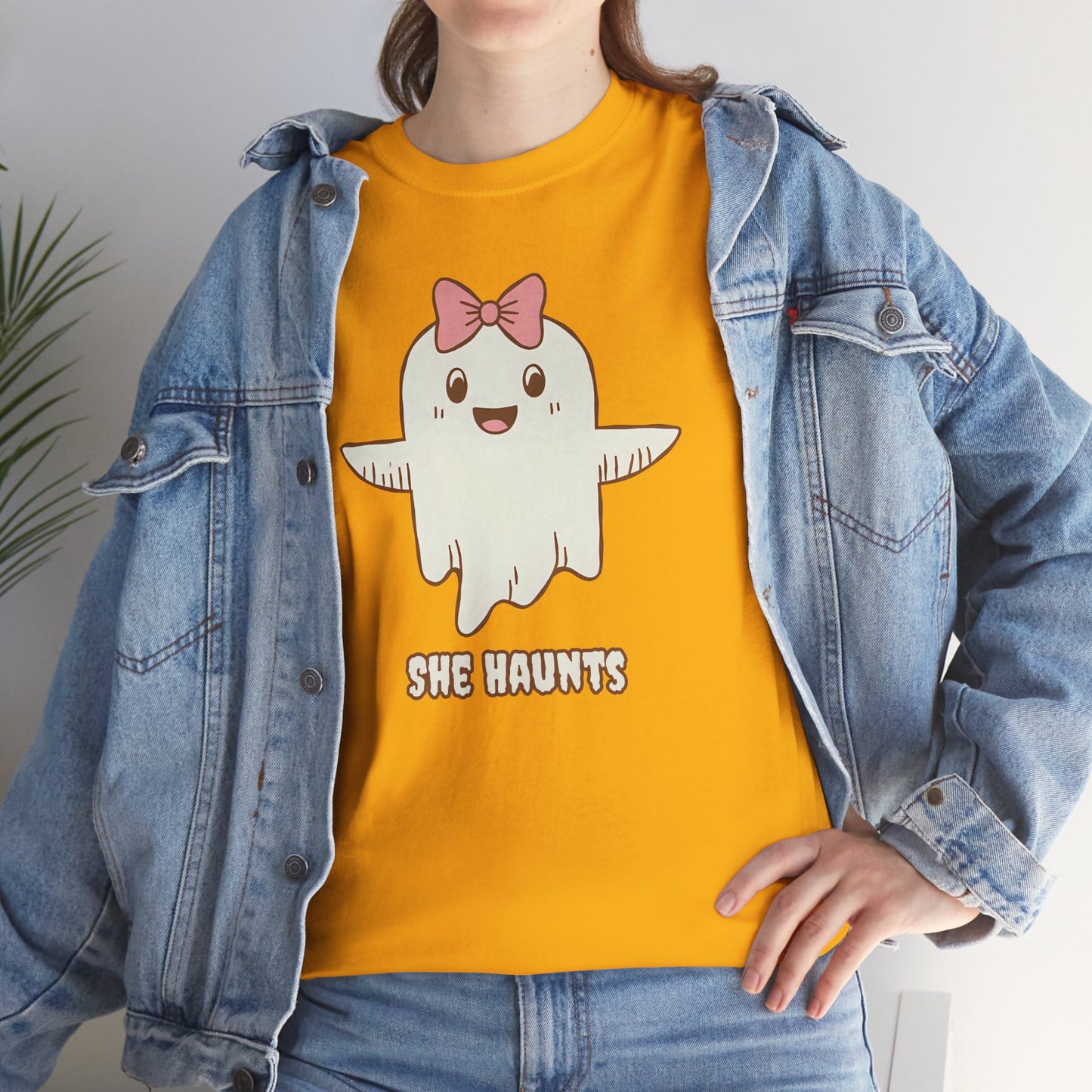 She Haunts (Version 3) - Cute Halloween Ghost T-Shirt