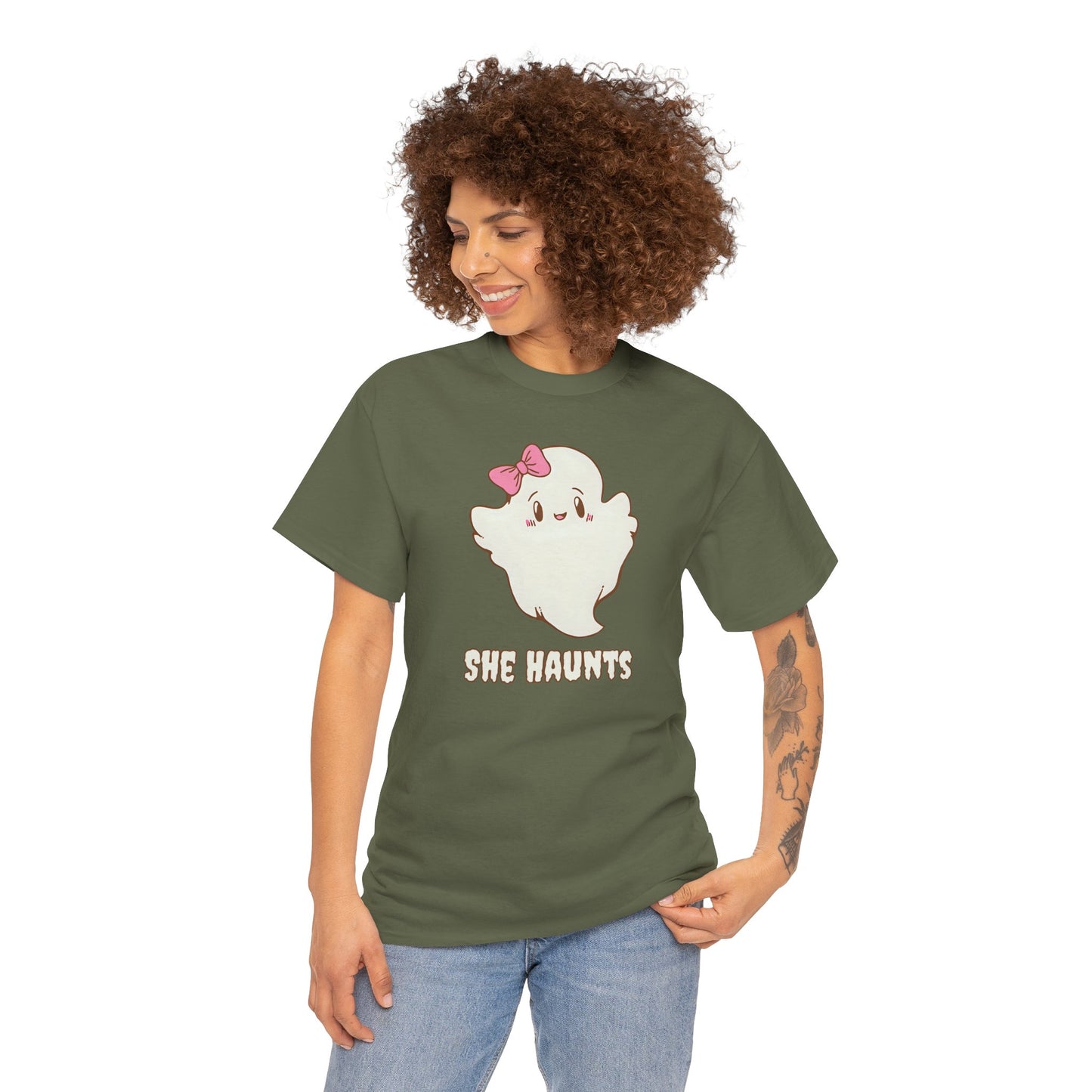 She Haunts (Version 2) - Cute Halloween Ghost T-Shirt