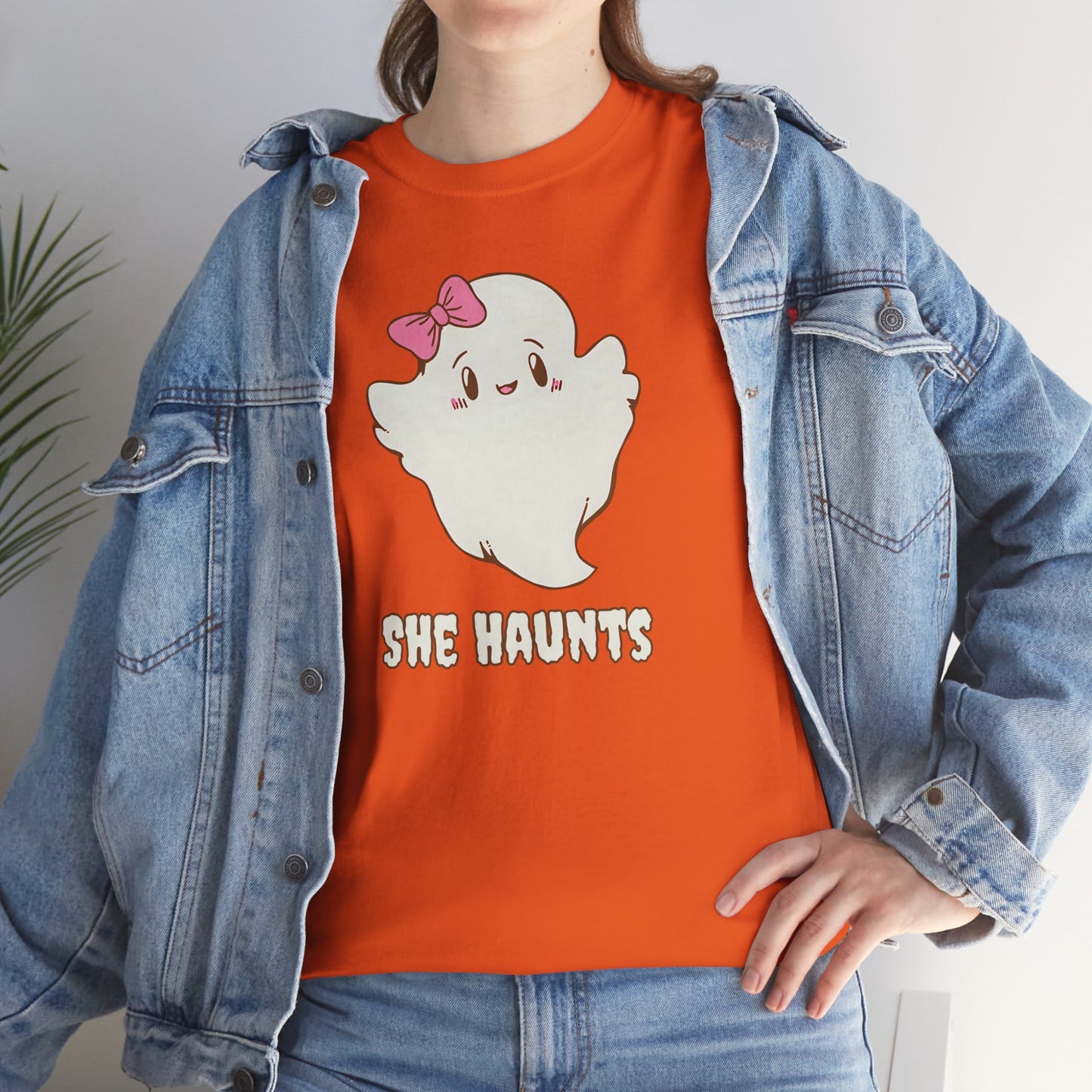 She Haunts (Version 2) - Cute Halloween Ghost T-Shirt