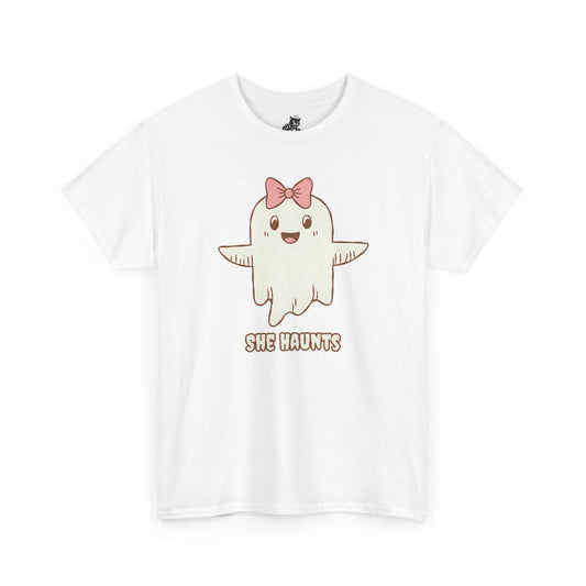 She Haunts (Version 3) - Cute Halloween Ghost T-Shirt