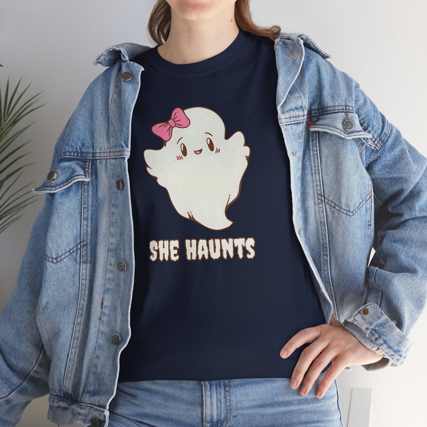 She Haunts (Version 2) - Cute Halloween Ghost T-Shirt