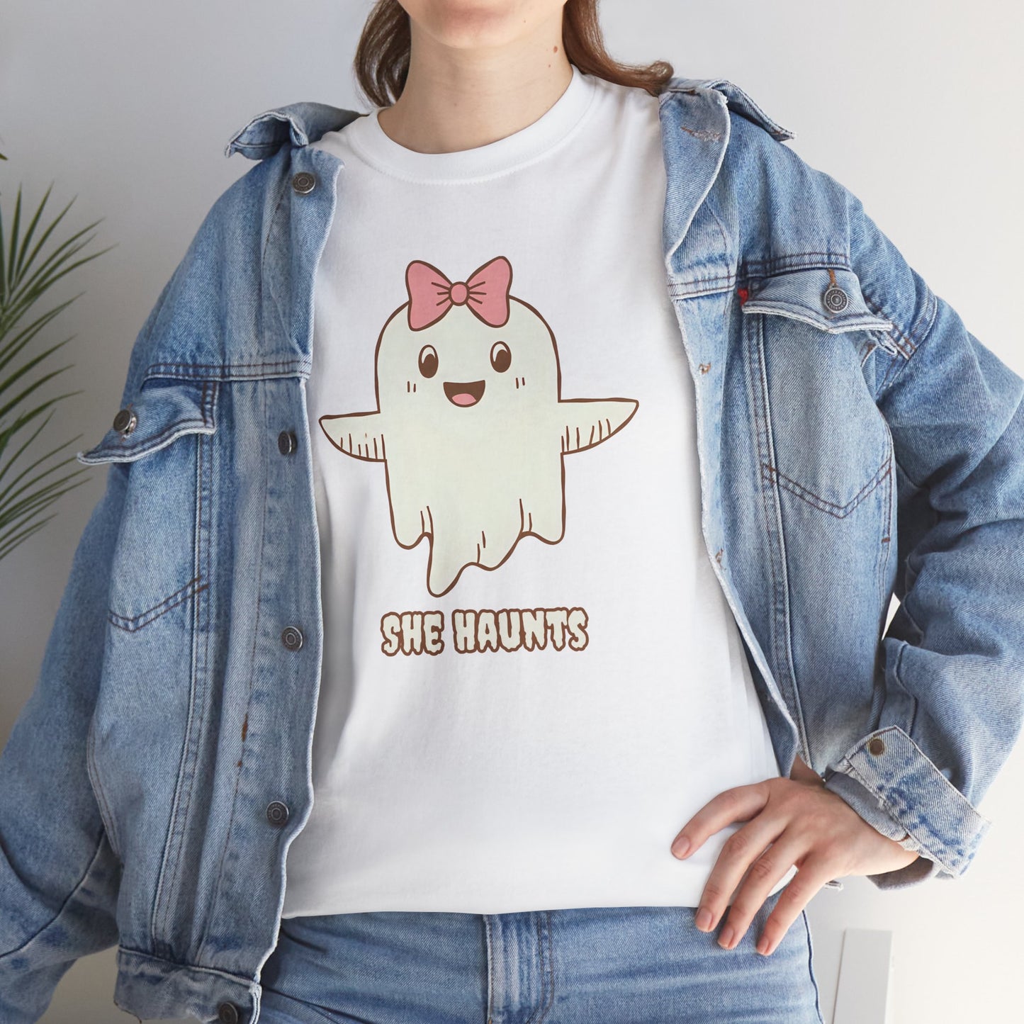 She Haunts (Version 3) - Cute Halloween Ghost T-Shirt