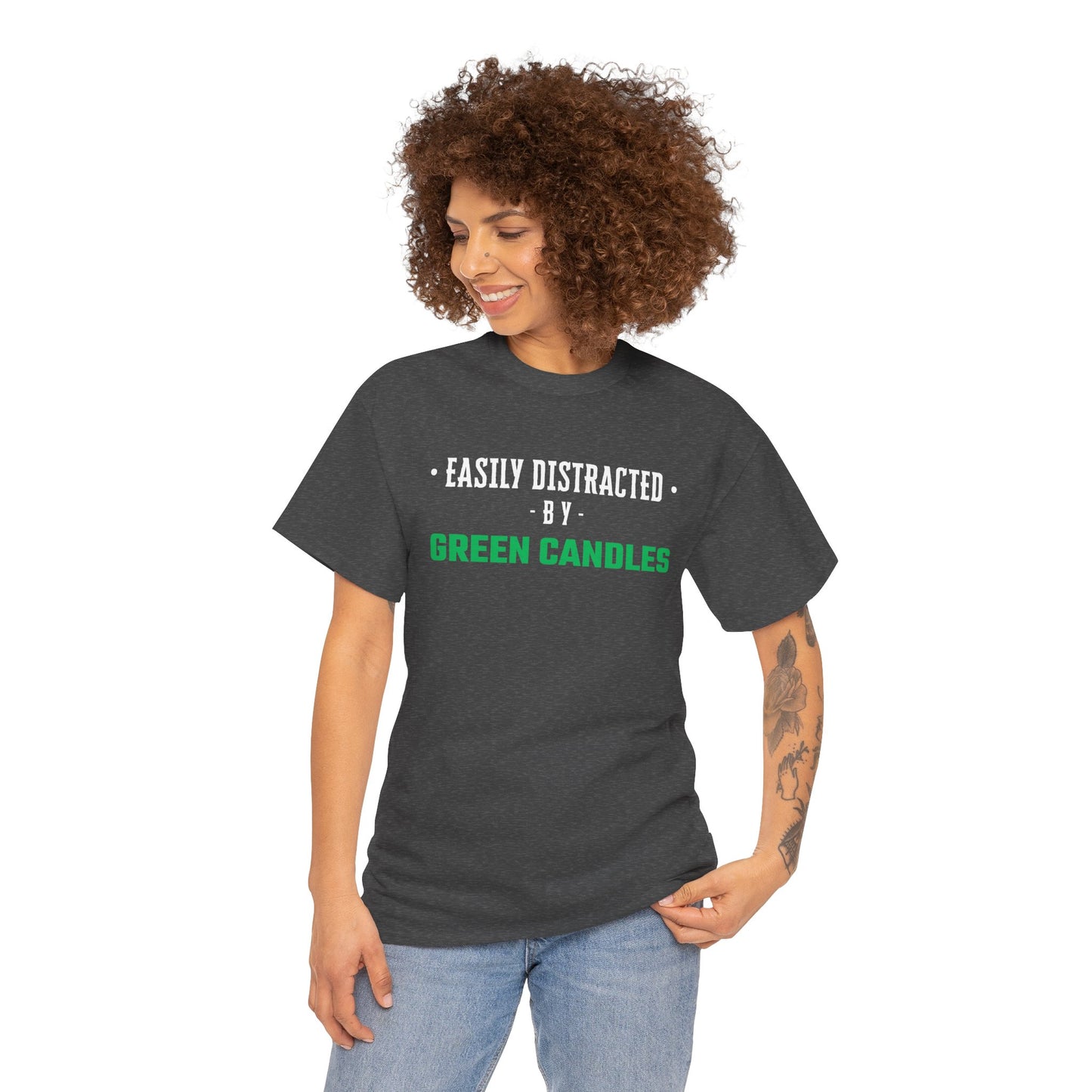 Easily Distracted By Green Candles (Version 2) Graphic Tee - Unisex Cotton T-Shirt