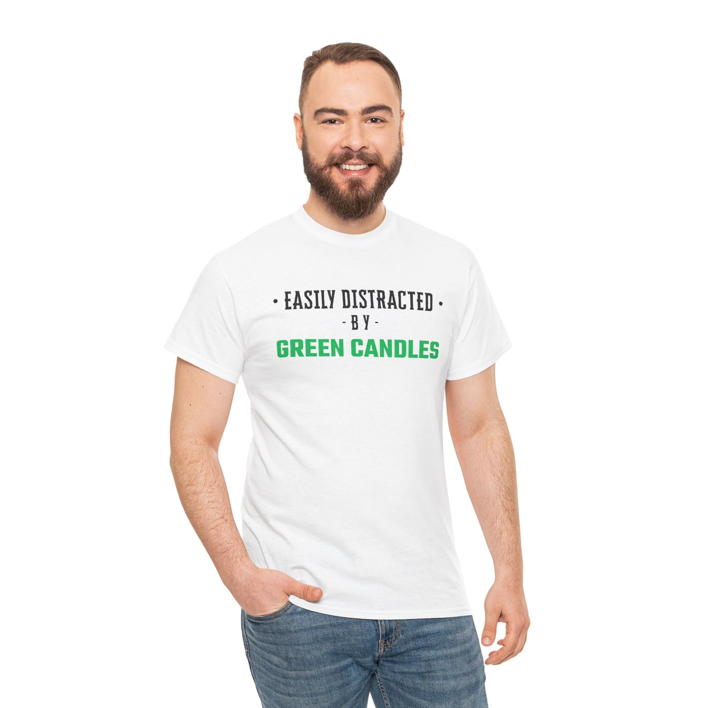 Easily Distracted By Green Candles (Version 2) Graphic Tee - Unisex Cotton T-Shirt