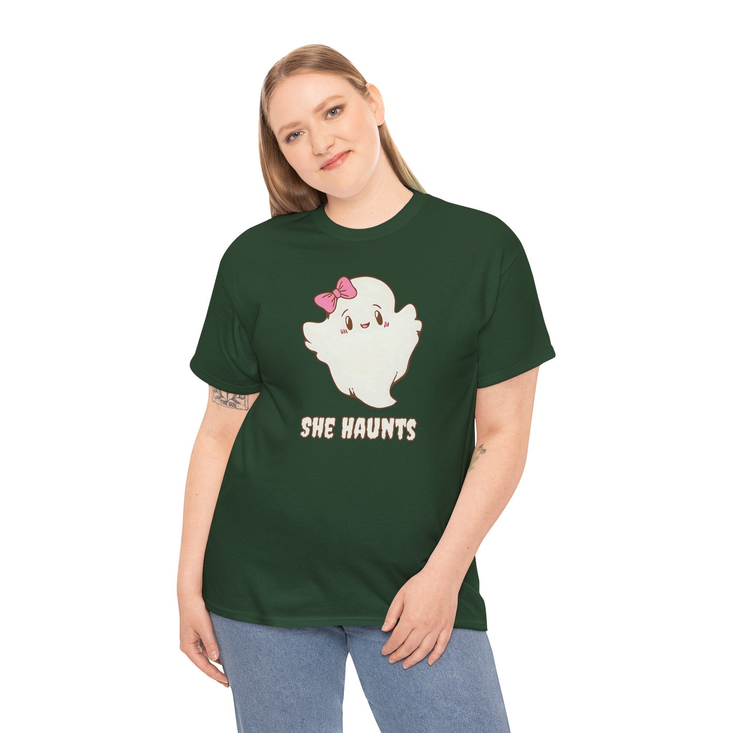 She Haunts (Version 2) - Cute Halloween Ghost T-Shirt