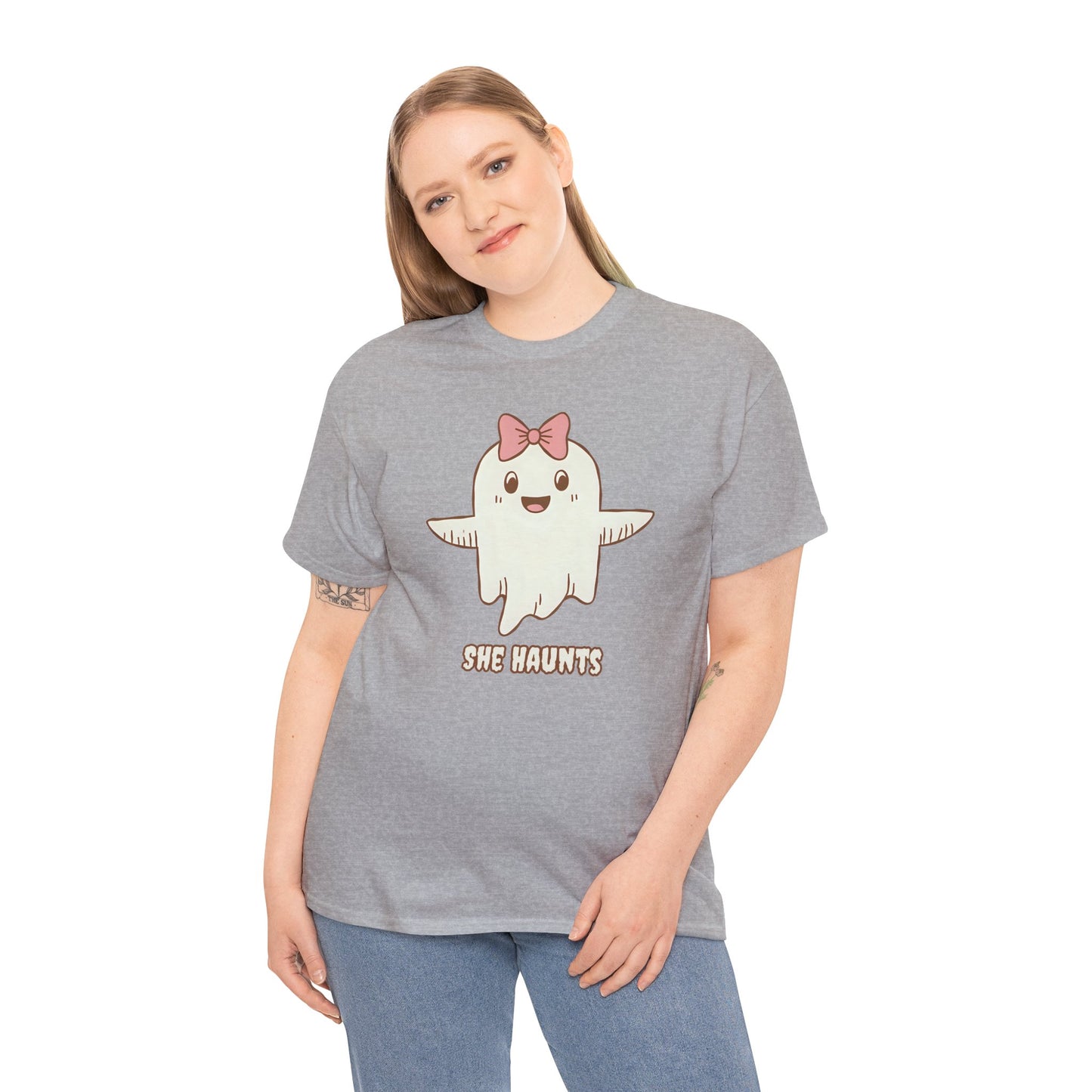 She Haunts (Version 3) - Cute Halloween Ghost T-Shirt