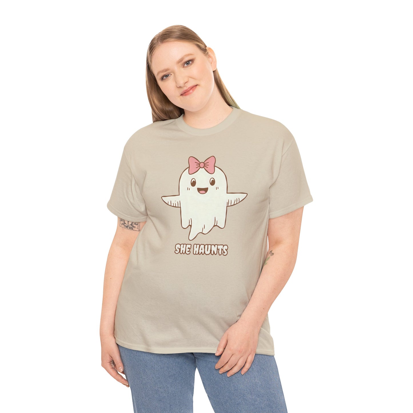 She Haunts (Version 3) - Cute Halloween Ghost T-Shirt