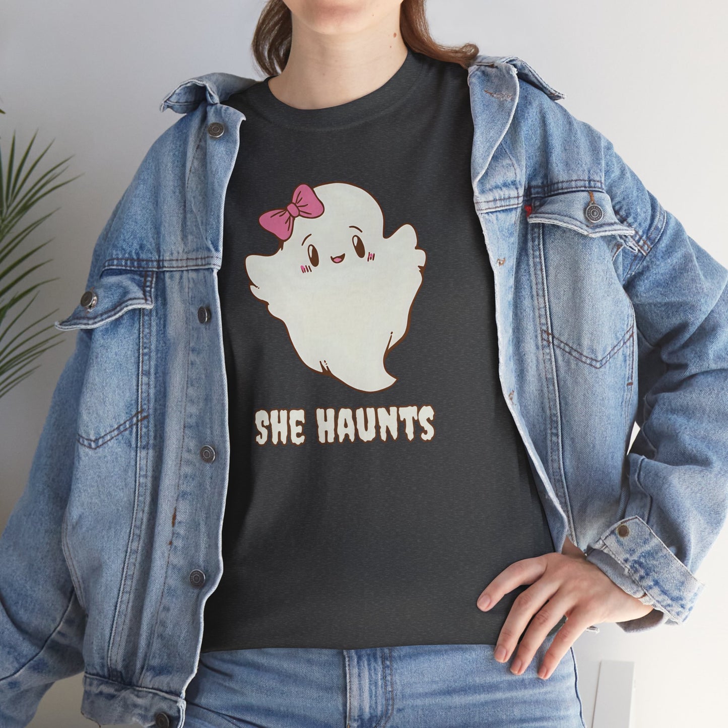 She Haunts (Version 2) - Cute Halloween Ghost T-Shirt