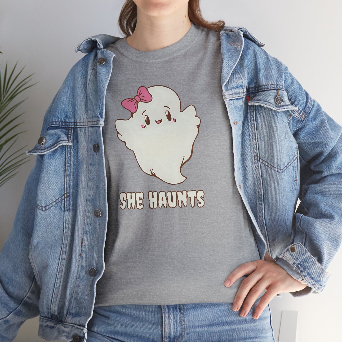 She Haunts (Version 2) - Cute Halloween Ghost T-Shirt