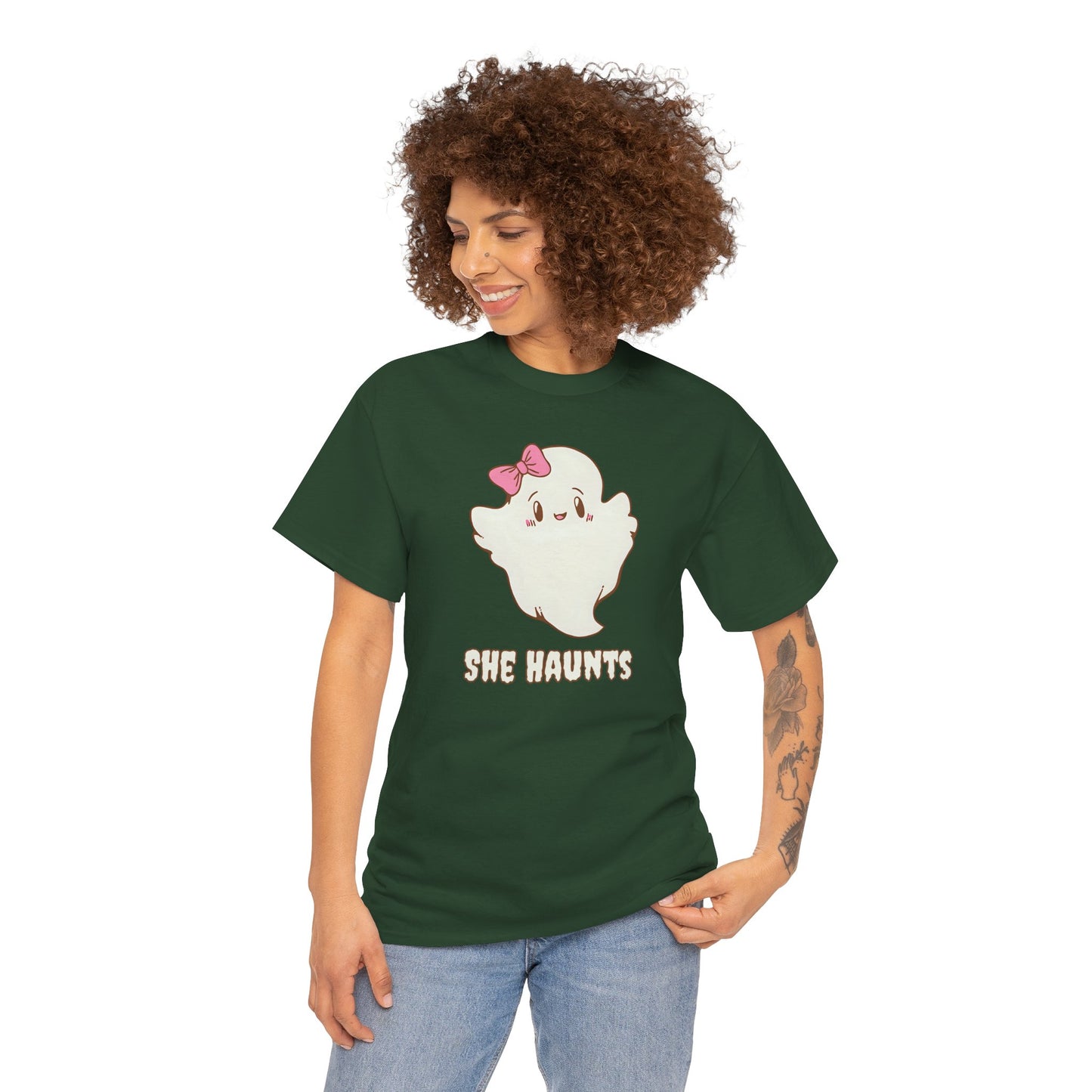 She Haunts (Version 2) - Cute Halloween Ghost T-Shirt