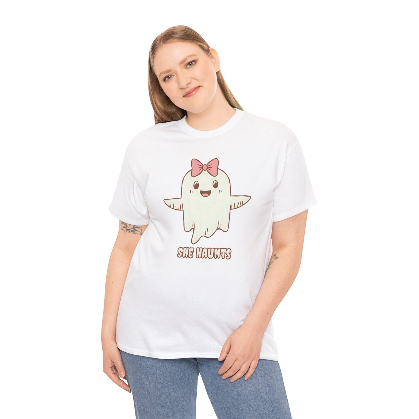 She Haunts (Version 3) - Cute Halloween Ghost T-Shirt