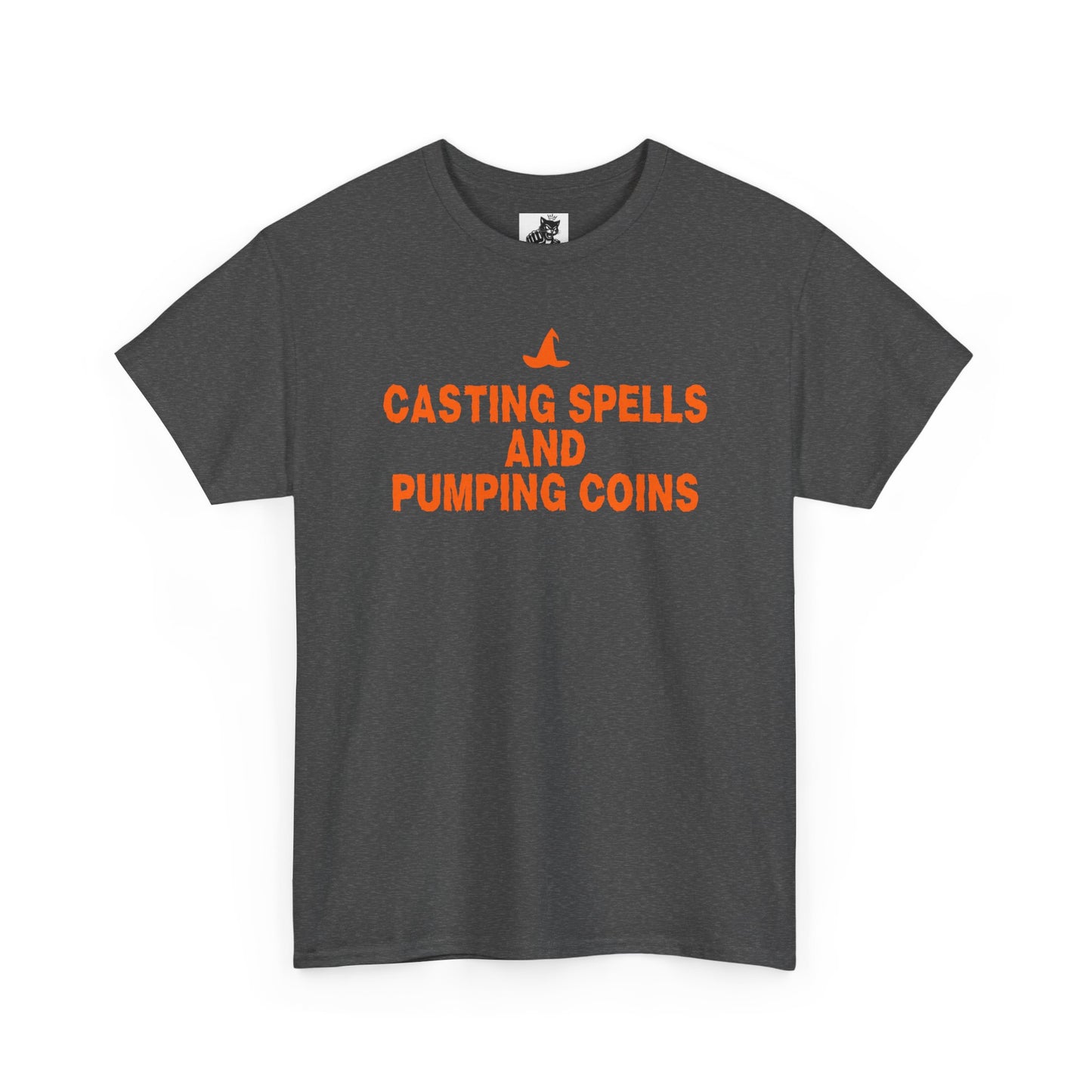 Casting Spells and Pumping Coins Graphic Tee - Crypto Halloween Witch T-Shirt
