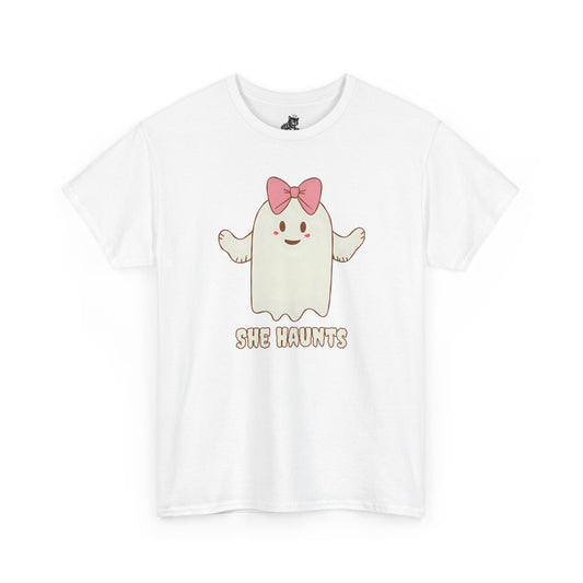 She Haunts (Version 4) - Cute Halloween Ghost T-Shirt