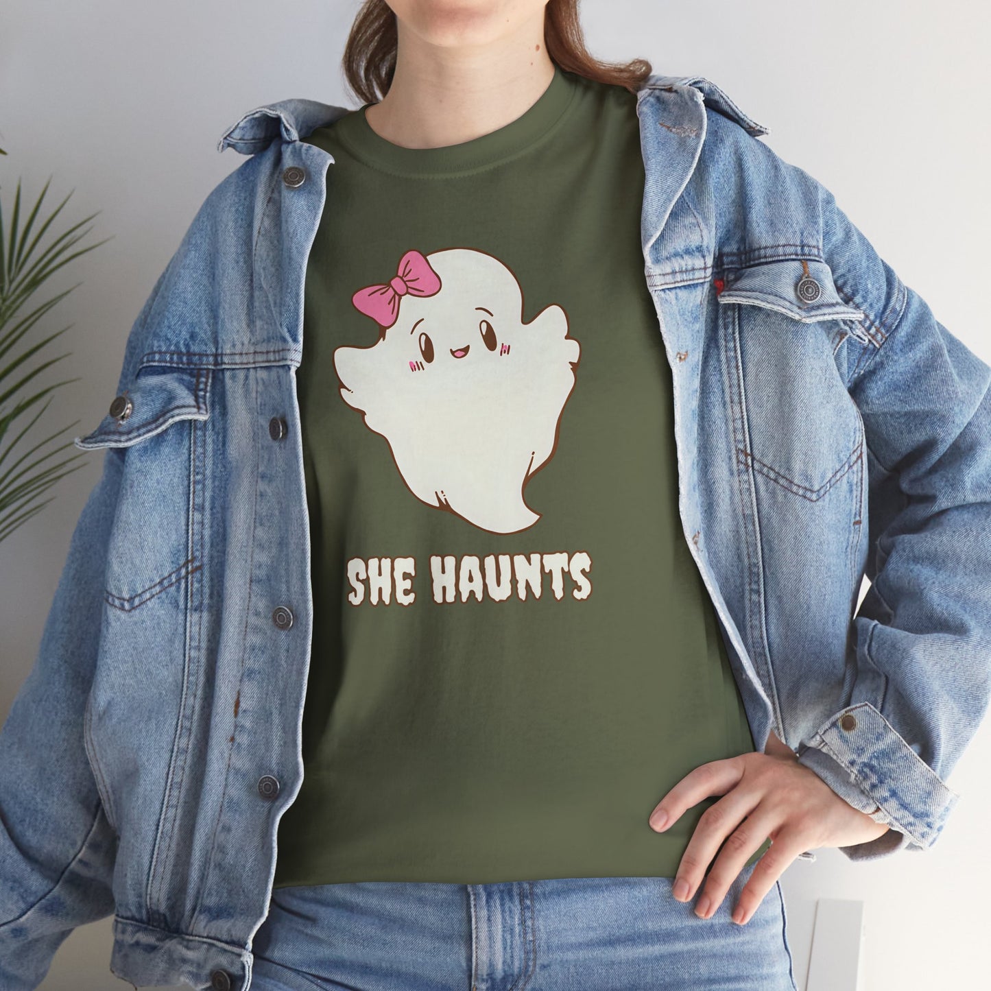 She Haunts (Version 2) - Cute Halloween Ghost T-Shirt