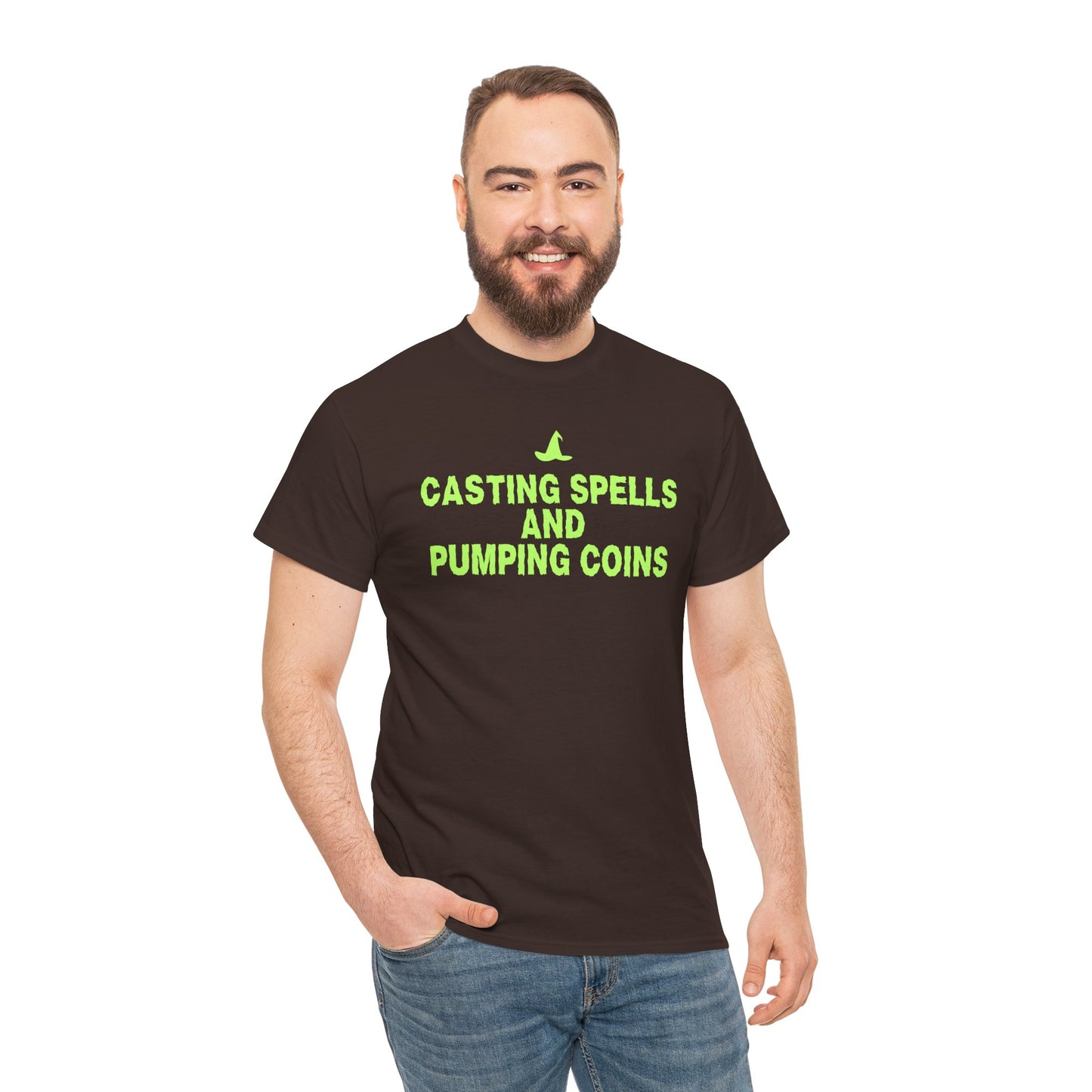 Casting Spells and Pumping Coins (Version 2) Graphic Tee - Crypto Halloween Witch T-Shirt