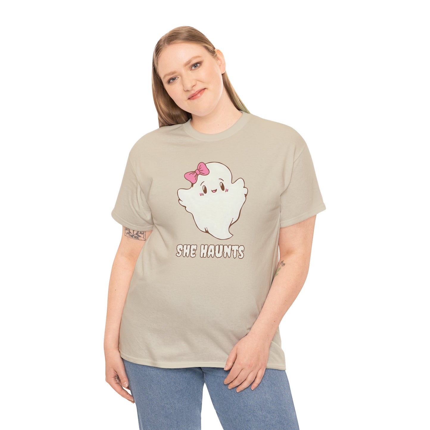 She Haunts (Version 2) - Cute Halloween Ghost T-Shirt