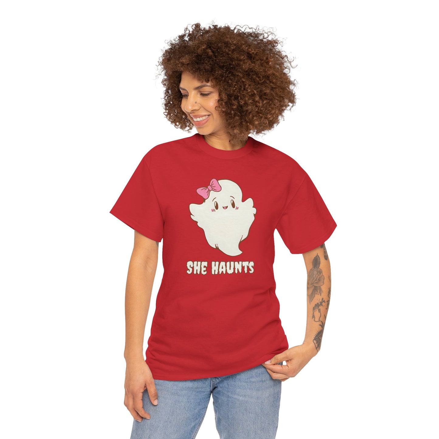 She Haunts (Version 2) - Cute Halloween Ghost T-Shirt