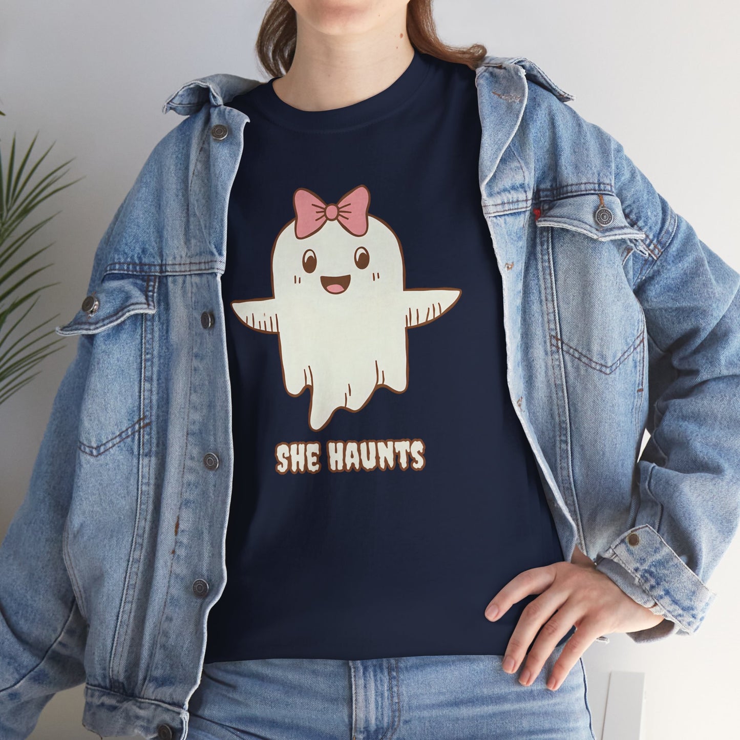 She Haunts (Version 3) - Cute Halloween Ghost T-Shirt