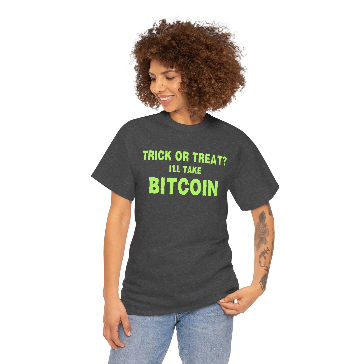 Trick Or Treat I'll Take Bitcoin (Version 2) Graphic Tee - Crypto Halloween T-Shirt