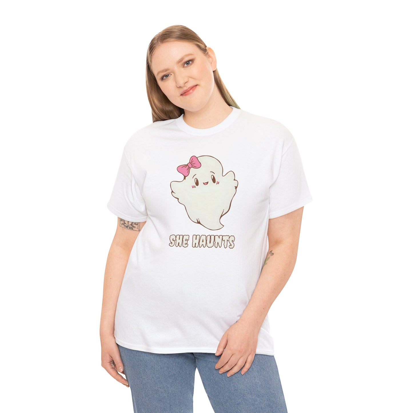 She Haunts (Version 2) - Cute Halloween Ghost T-Shirt