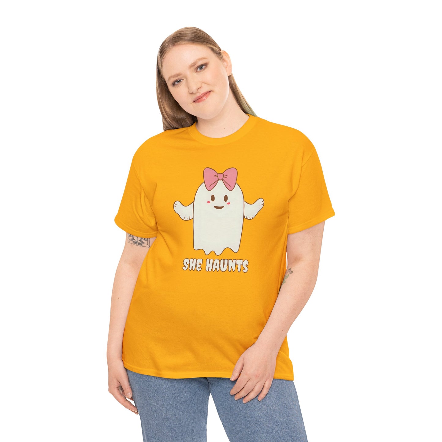 She Haunts (Version 4) - Cute Halloween Ghost T-Shirt