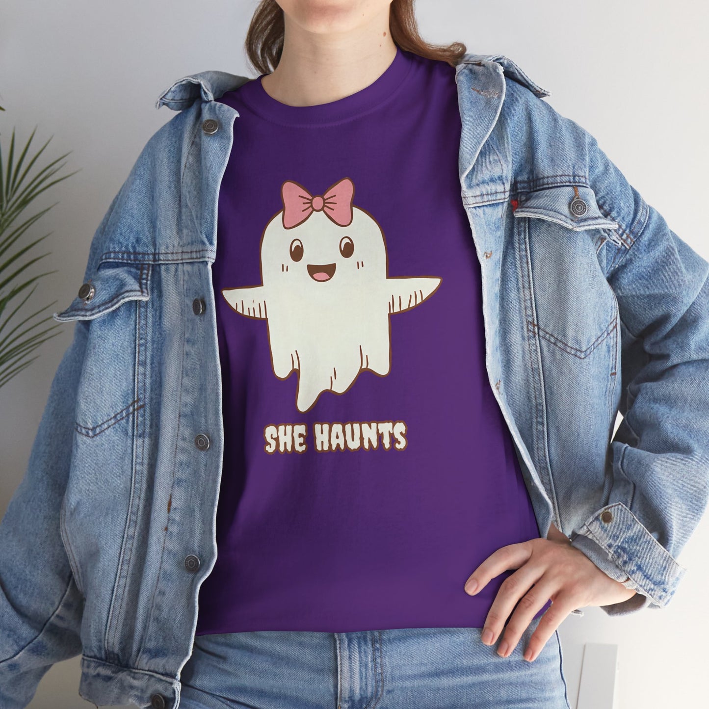 She Haunts (Version 3) - Cute Halloween Ghost T-Shirt