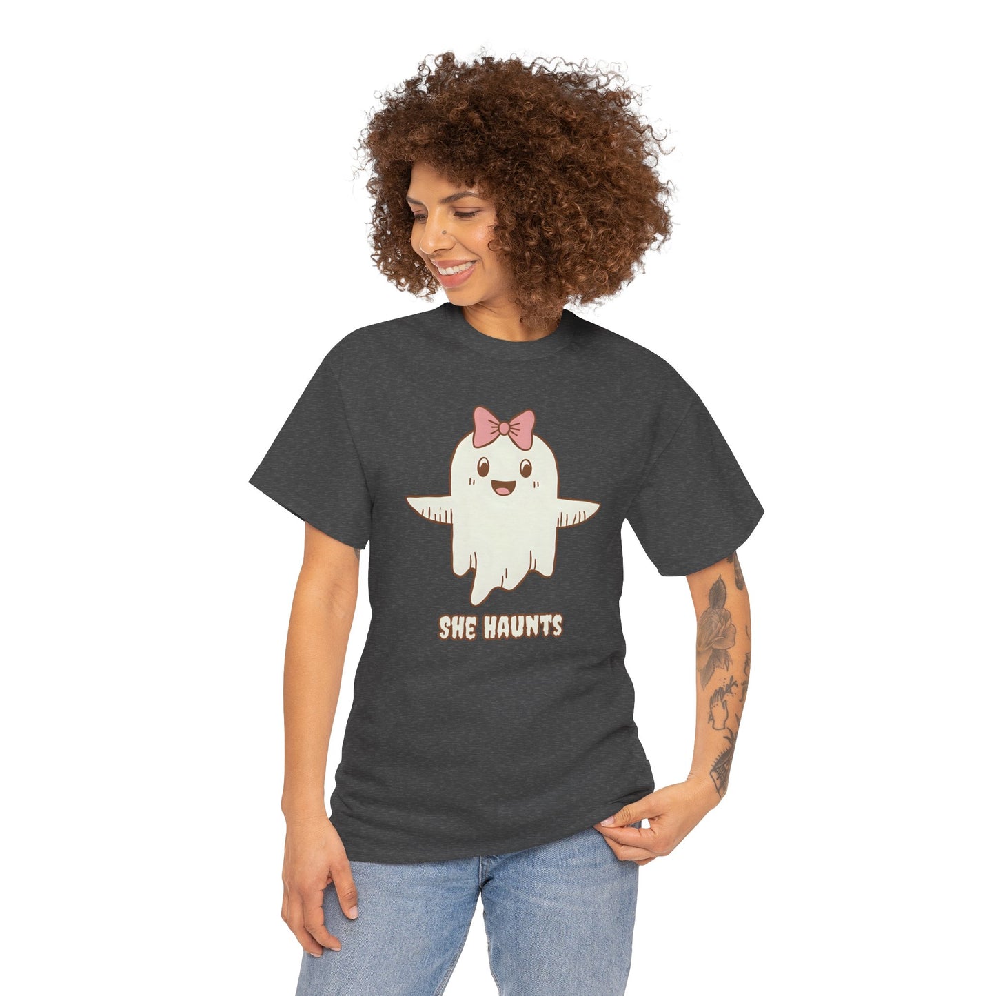 She Haunts (Version 3) - Cute Halloween Ghost T-Shirt